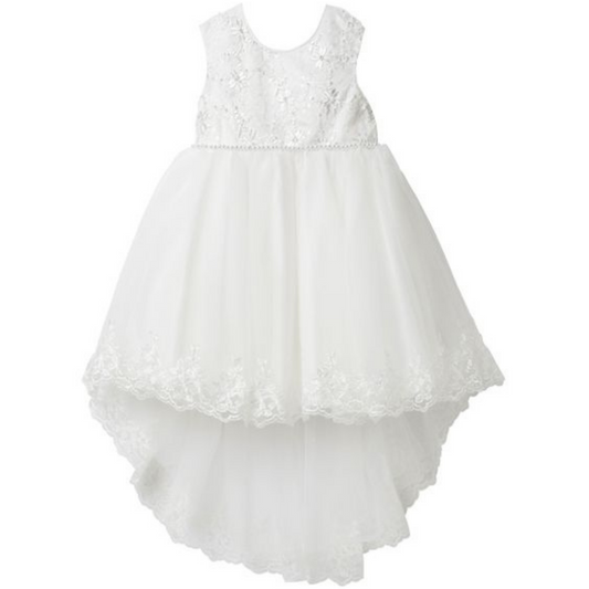 Girls 'Khloe' White Christening/Party Dress With Train Back Detail