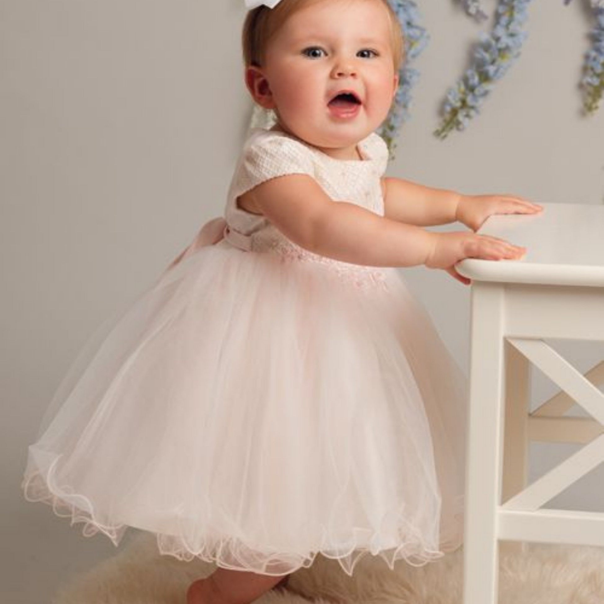 Girls Amara Blush Pink Christening Party Dress Small 0 6 months