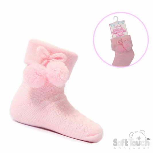 Girls Pink Ankle Pom Pom Socks