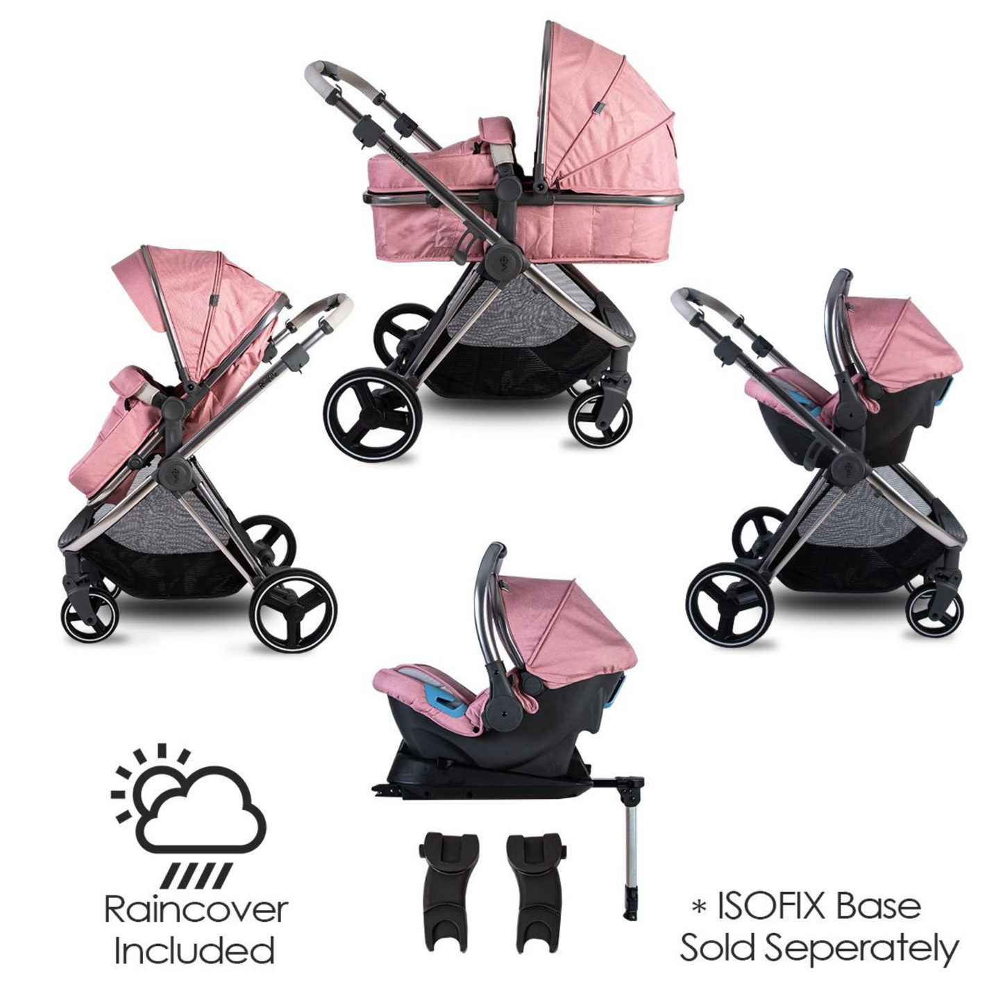 Redkite Push Me Pace 3-in-1 Travel System - Blush