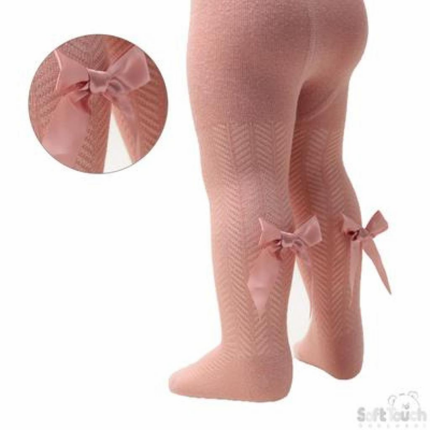 Girls Rose Gold Tights With Back Bow