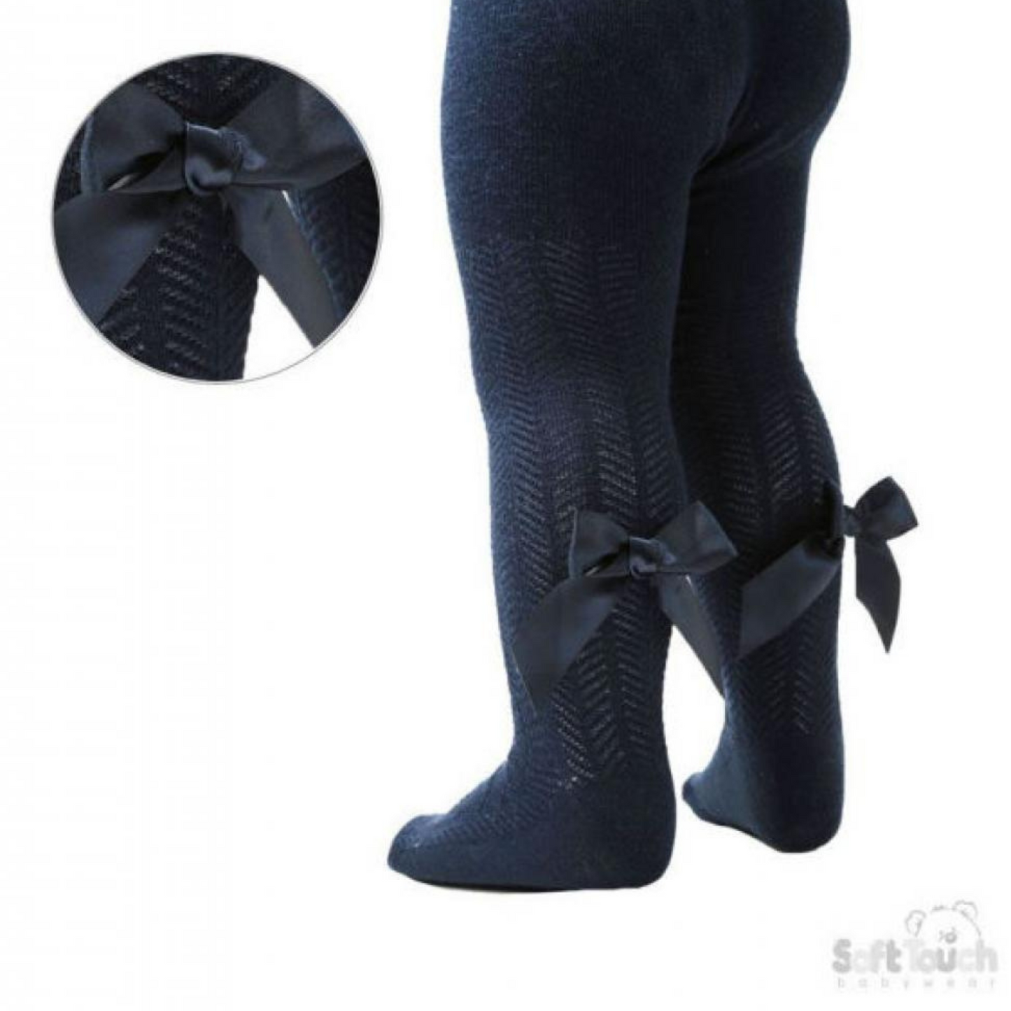 Girls Navy Tights With Back Bow