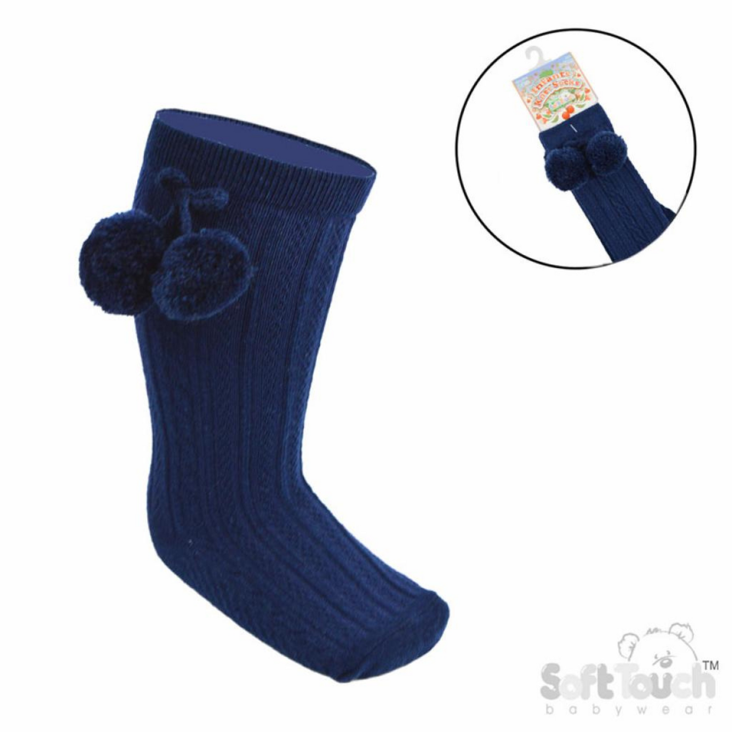 Navy Pom Pom Knee Sock