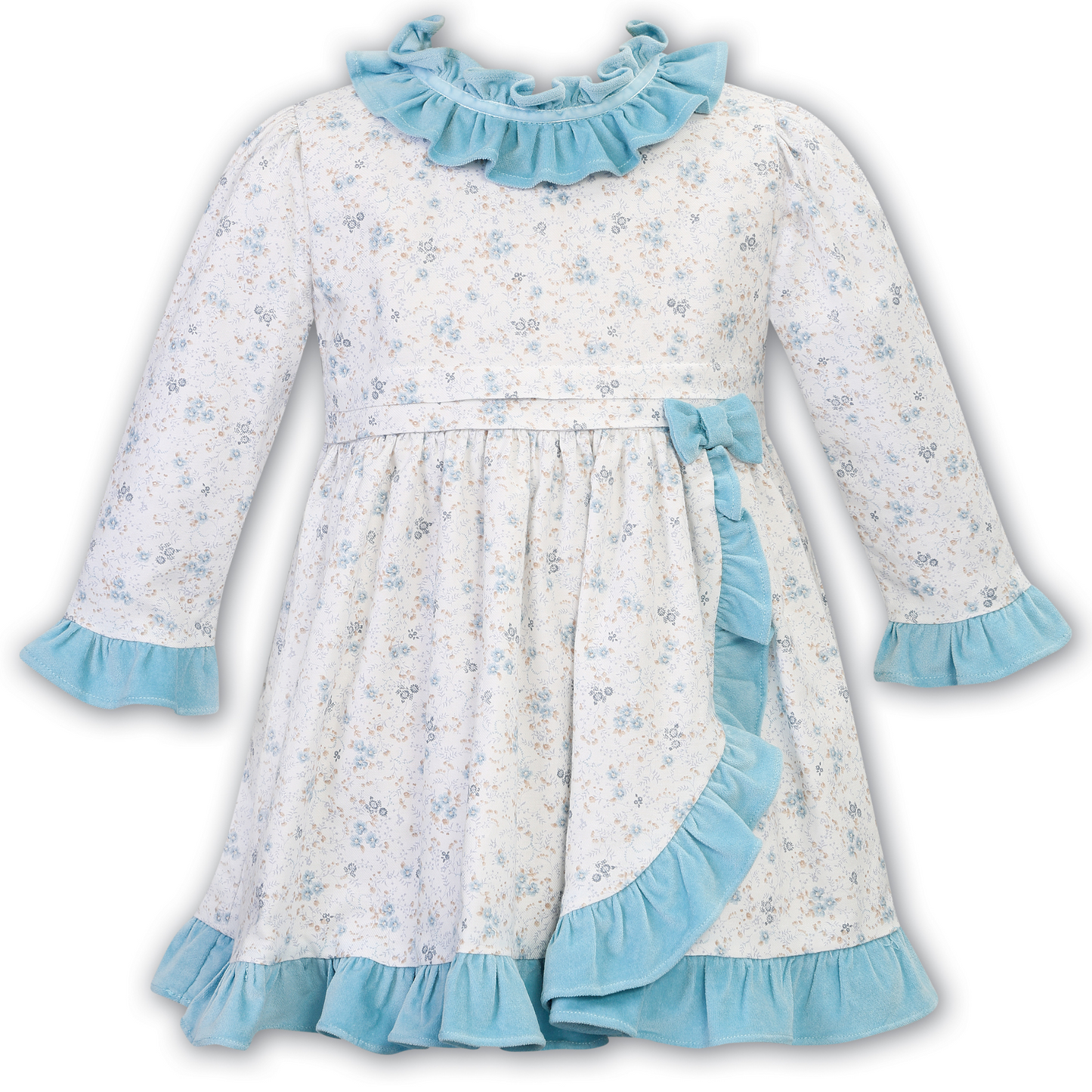Sarah Louise Girls Ivory/Blue Dress 012795