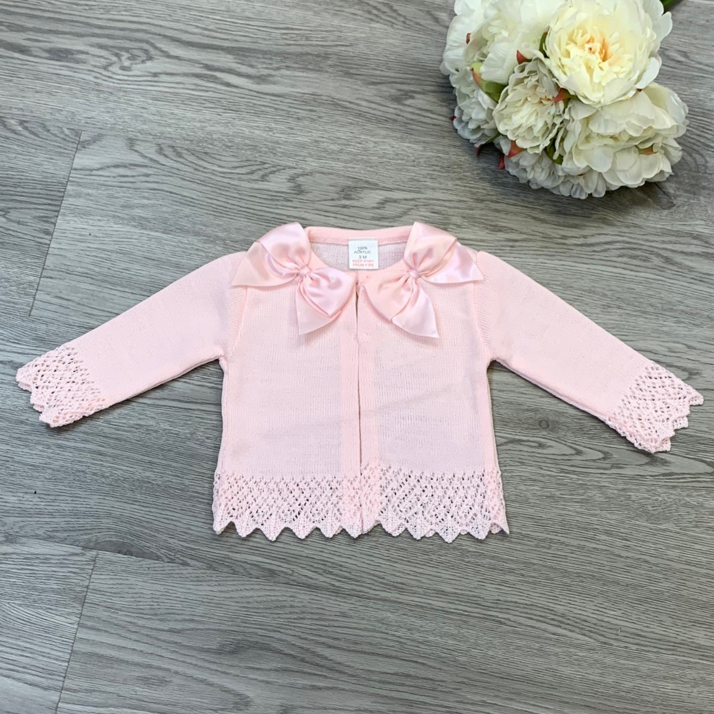Girls Double Bow Pink Cardigan