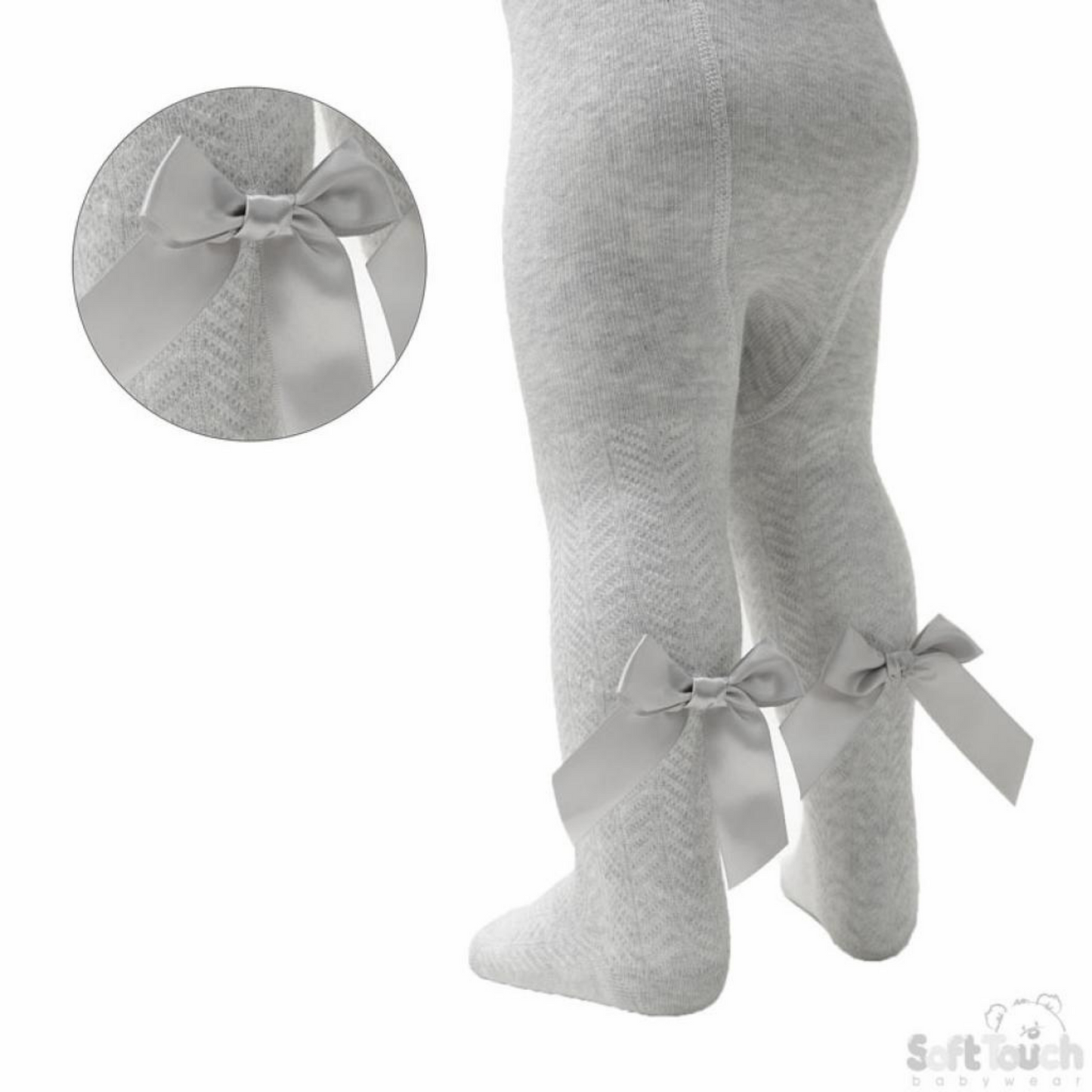 Girls Grey Tights With Back Bow