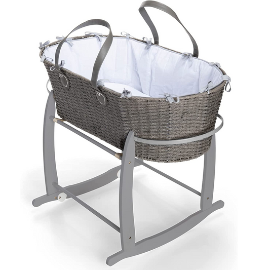 Clair De Lune Grey Sustainable Moses Basket & Deluxe Rocking Stand Bundle