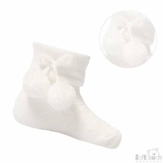 White Ankle Sock with Pom Pom