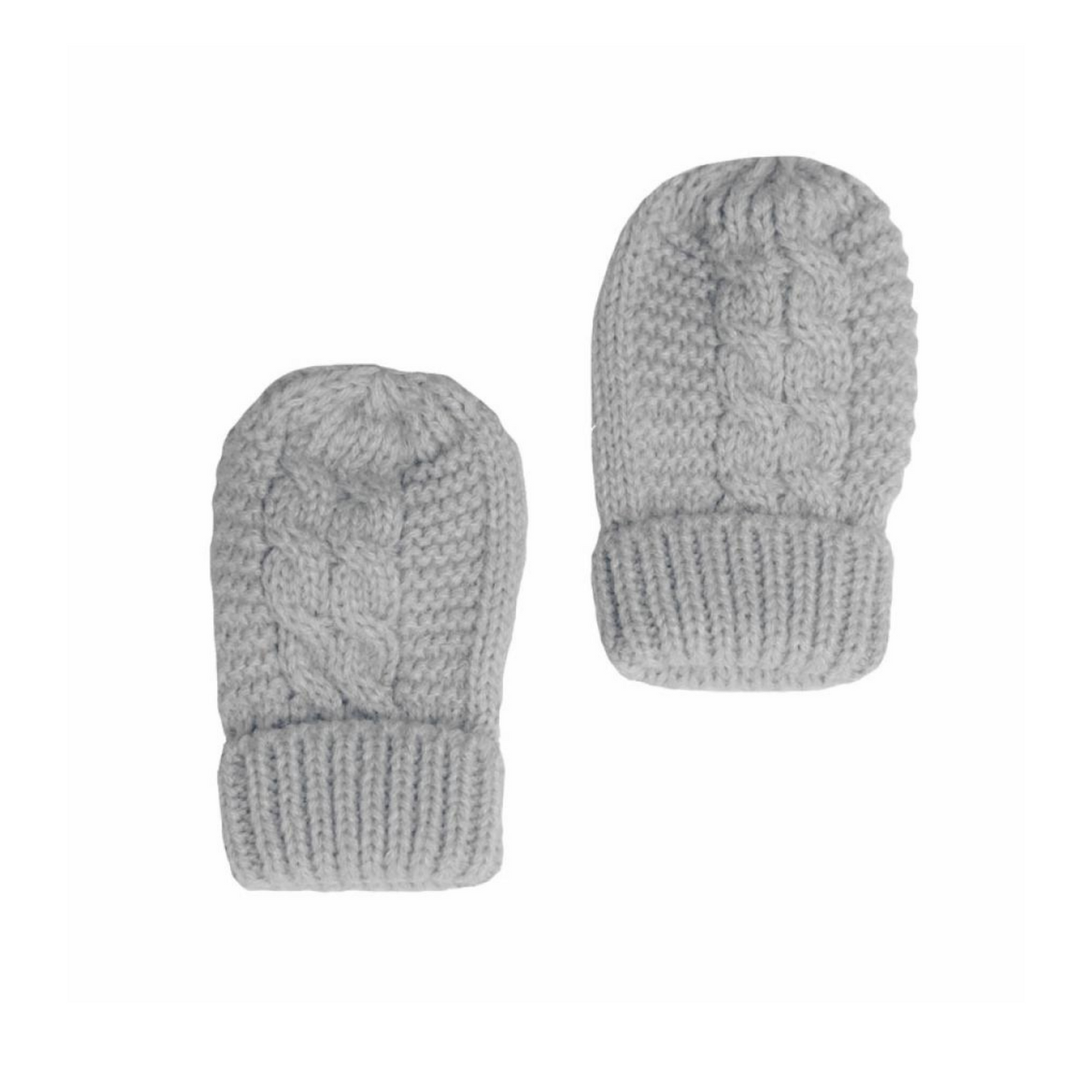 Grey Cable Knit Mittens with Turnover Cuff
