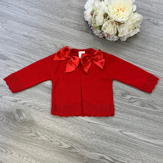Girls Double Bow Red Cardigan