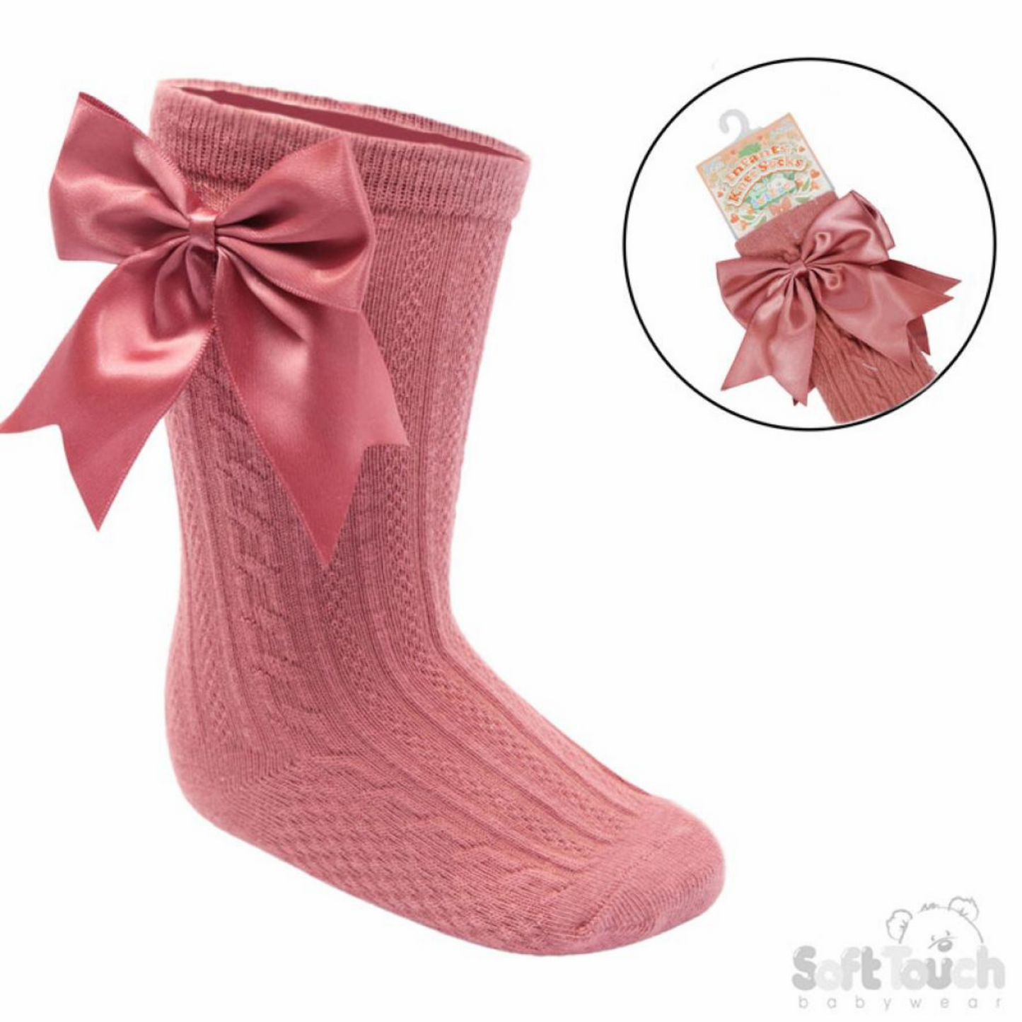 Dusky Pink Ribbon Bow Knee Sock