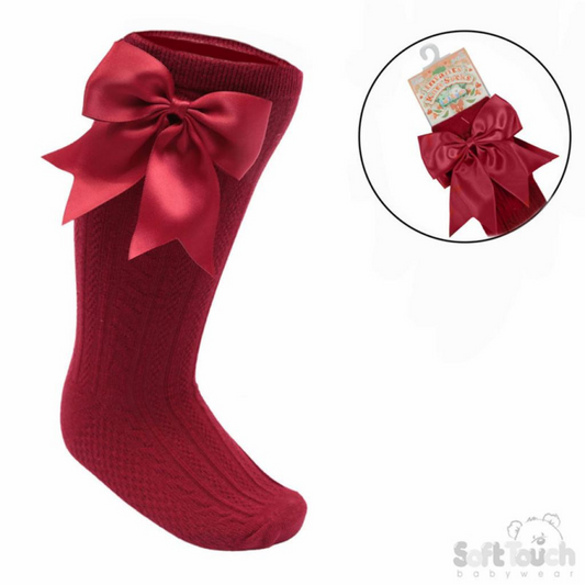 Burgundy Ribbon Bow Knee Sock
