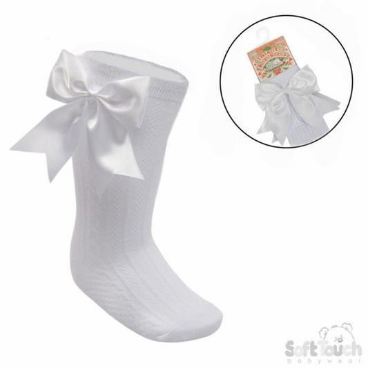 White Ribbon Bow Knee Sock