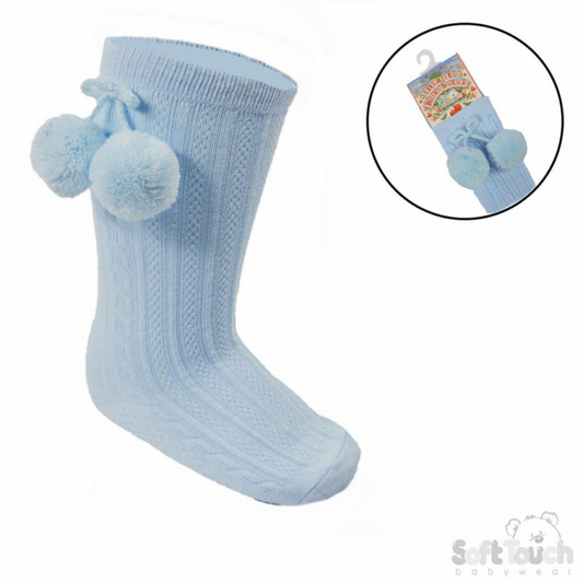 Baby Blue Pom Pom Knee Sock - 355