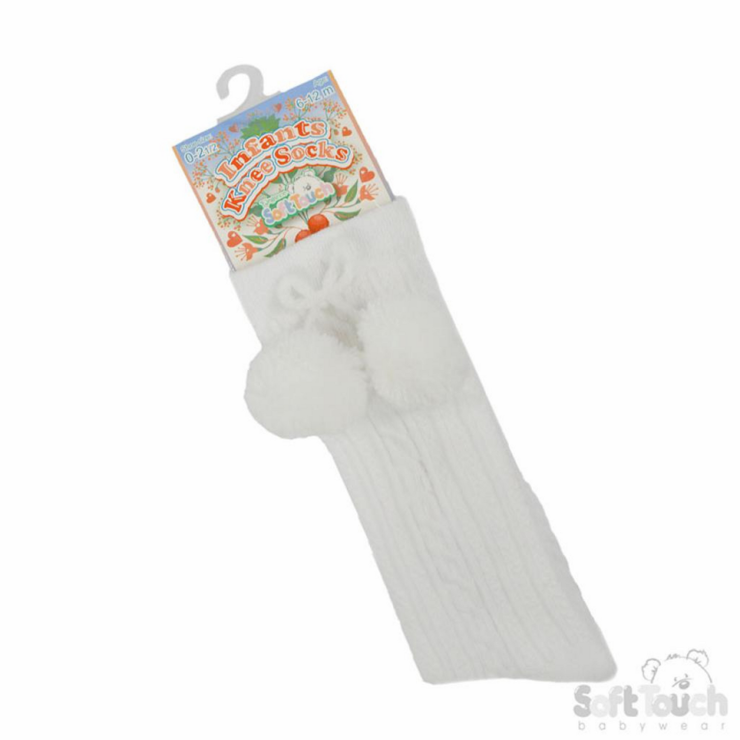 White Pom Pom Knee Sock - 355