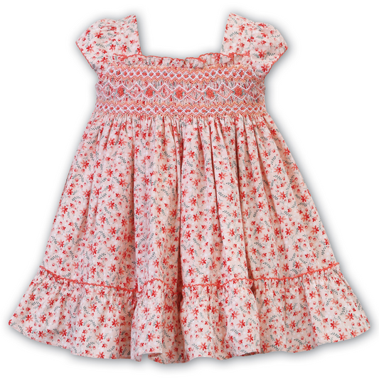 Sarah Louise Peach Floral Smock Dress 012952