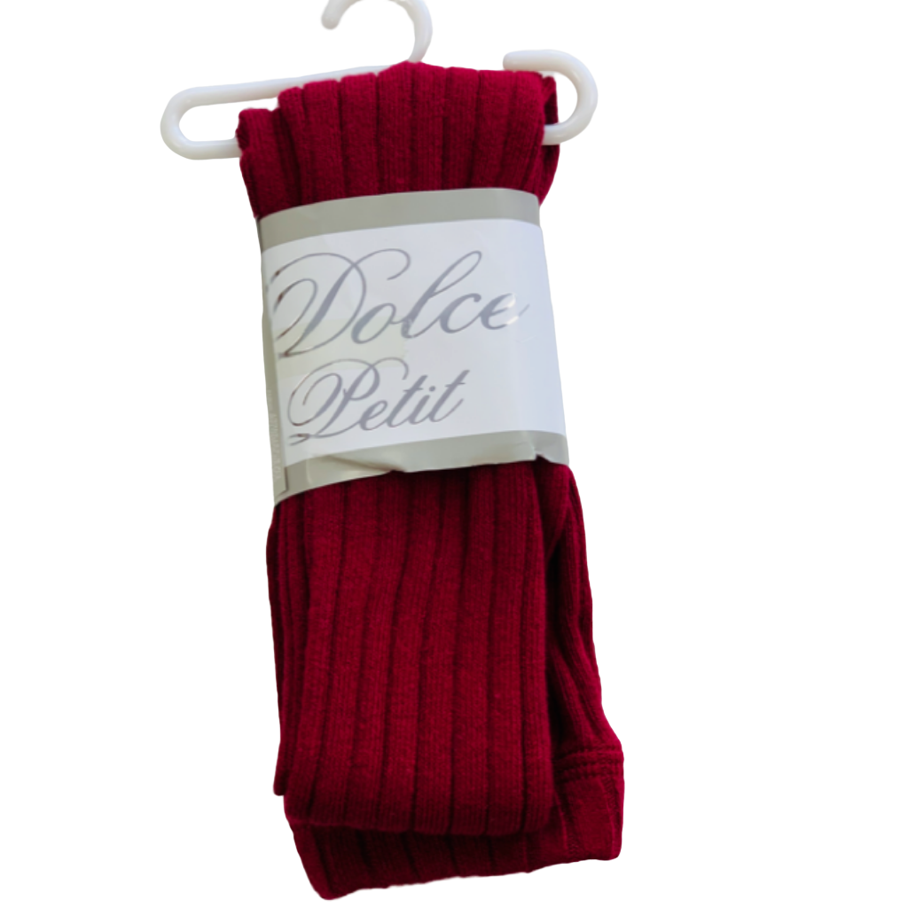 Dolce Petit Ribbed Cotton Tights - Burgundy