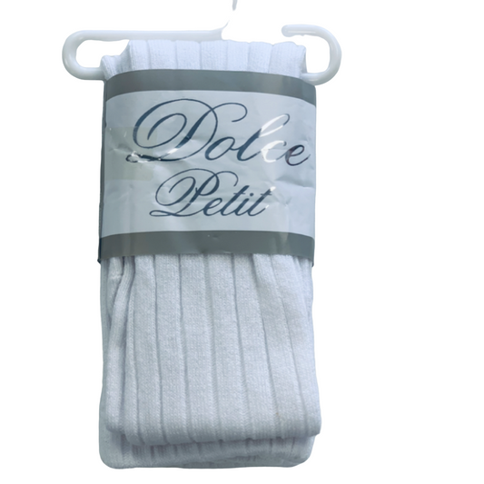 Dolce Petit Ribbed Cotton Tights - White