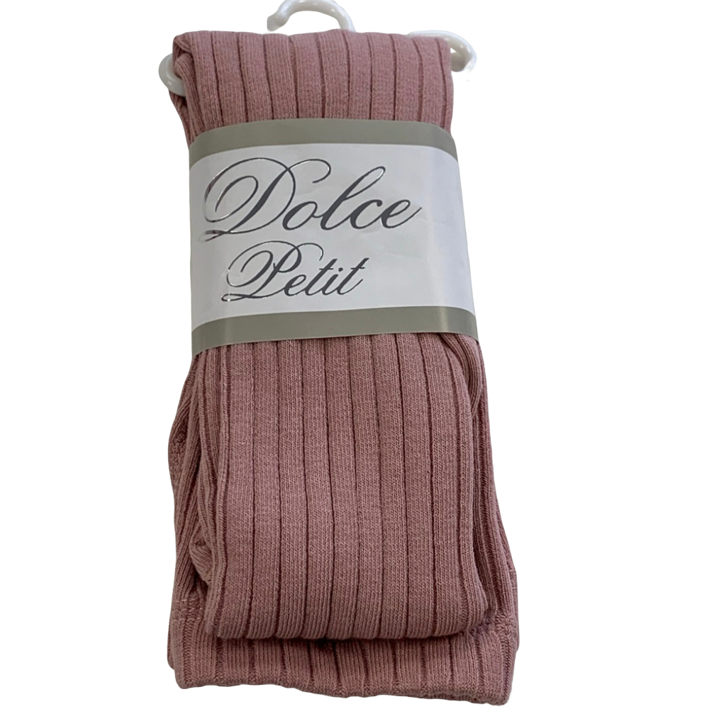Dolce Petit Ribbed Cotton Tights - Dusky Pink
