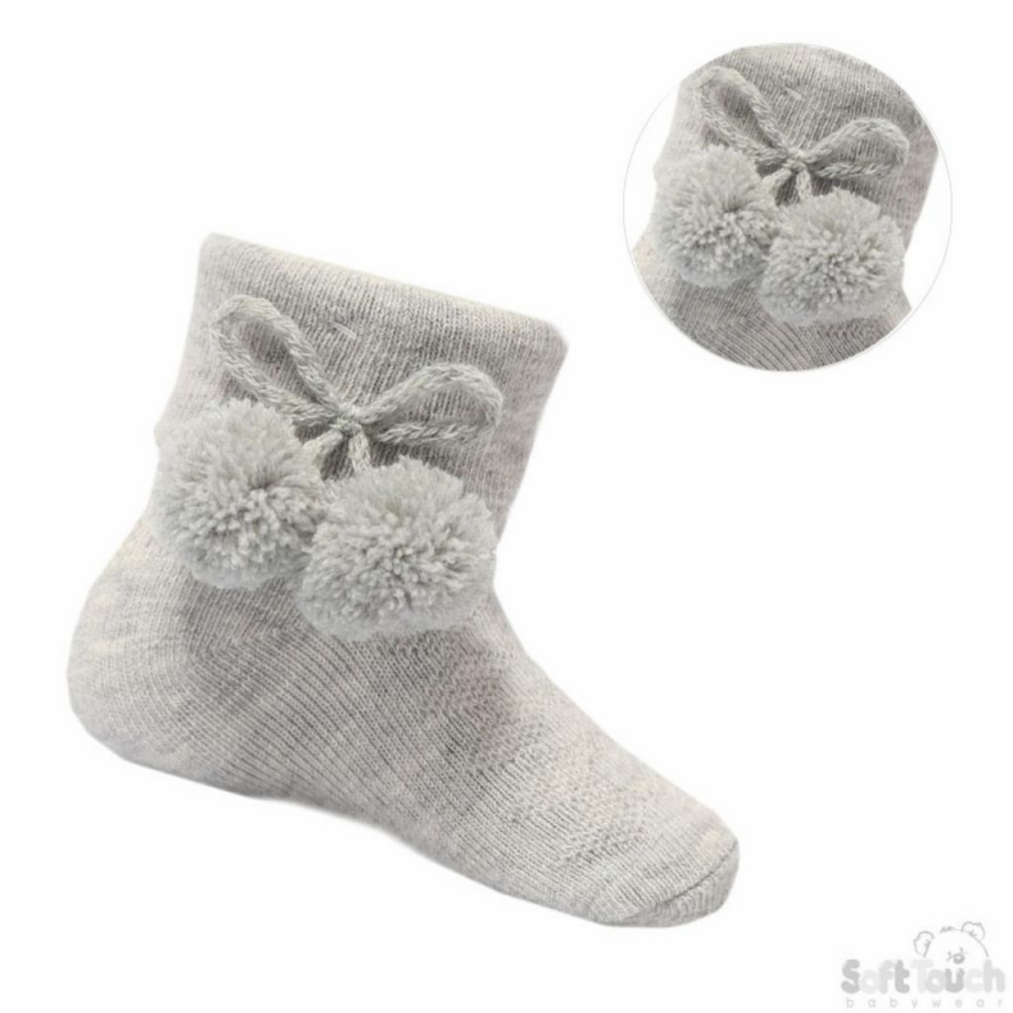 Grey Pom Pom Ankle Socks
