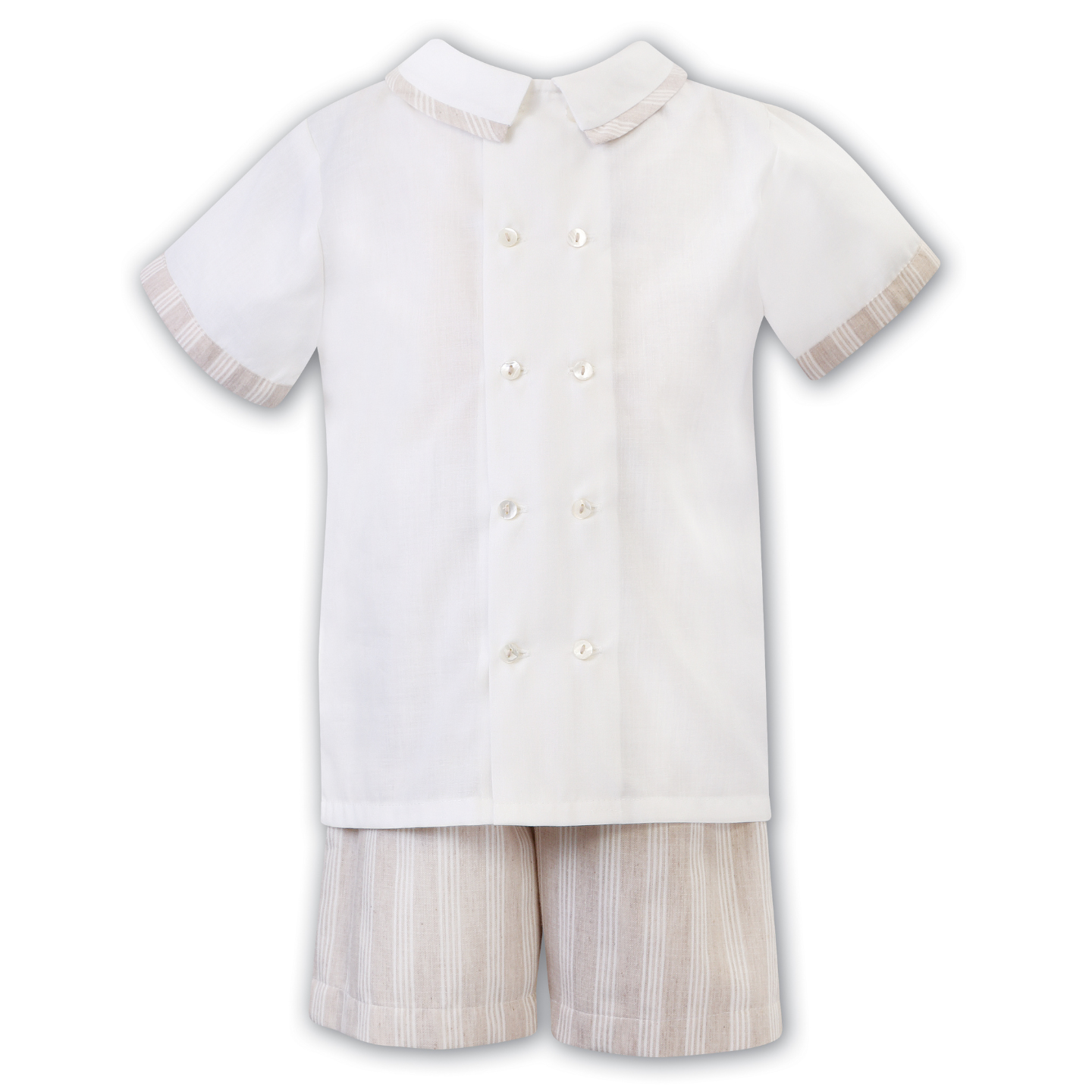 Sarah Louise Boys Two Piece Ivory/Beige Short Set