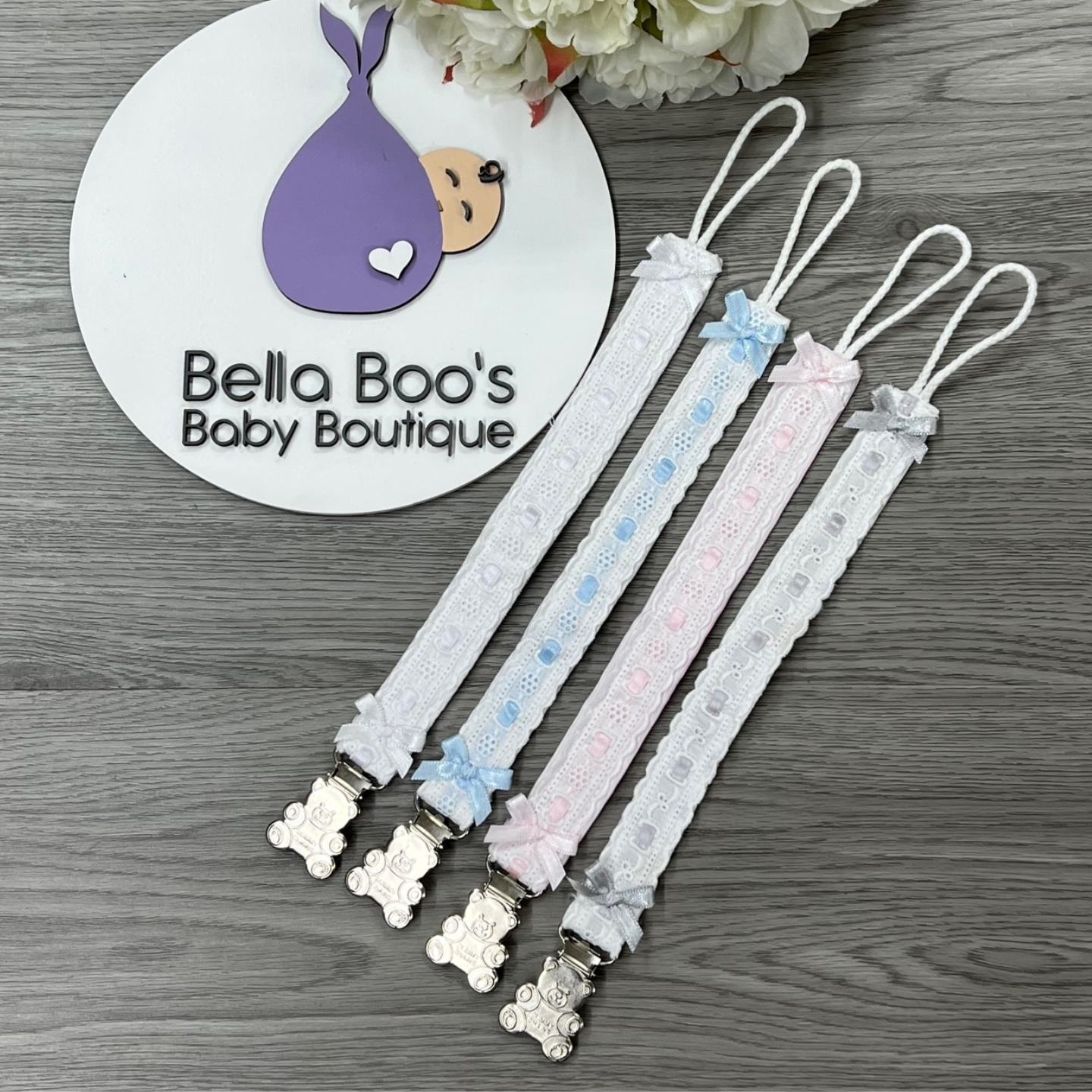 Spanish Ribbon Slot Dummy Clip – Bella Boo's Baby Boutique