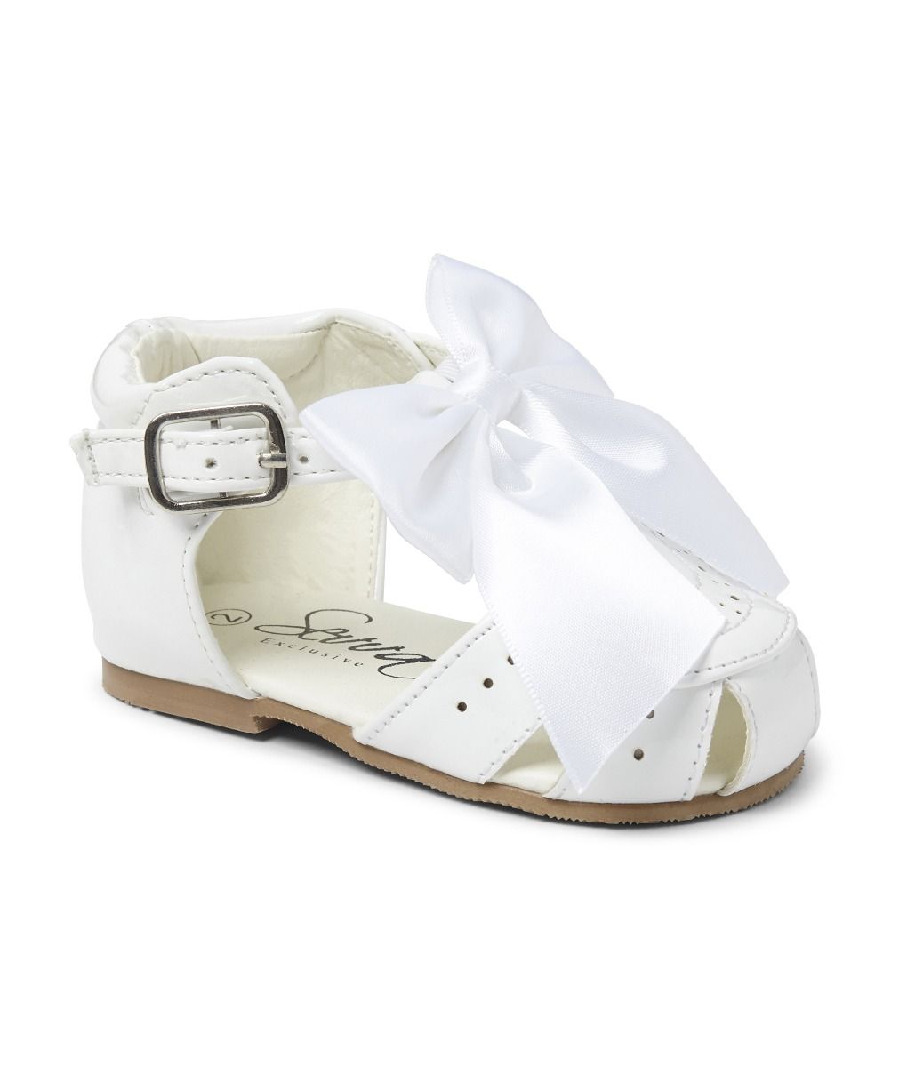 Girls White Ribbon Patent Sandals